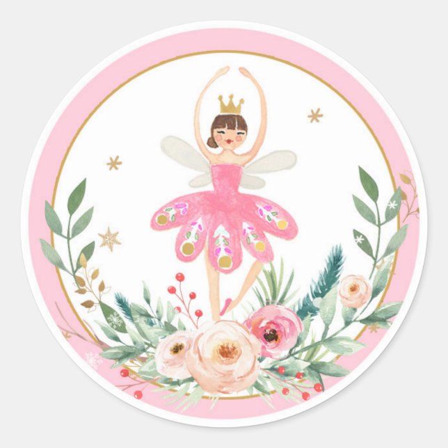 Ballerina Nutcracker Pink Girl Birthday Cupcake Classic Round Sticker (Front)