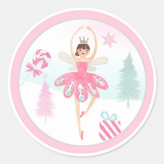 Ballerina Nutcracker Pink Girl Birthday Cupcake Classic Round Sticker (Front)