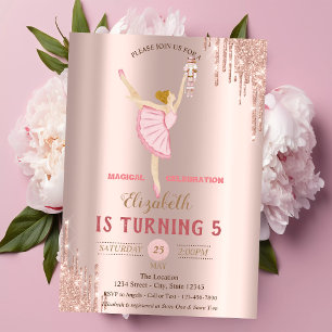 Ballerina Nutcracker Rose Gold Drips Birthday  Invitation