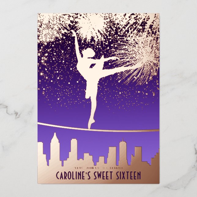 Ballerina NYC Skyline Fireworks Sweet 16 Rose Gold (Front)