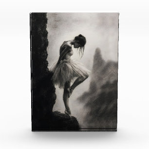 Ballerina on Cliff Edge Monochrome Dramatic Art Photo Block