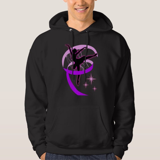 Ballerina On Pointe Silhouette Pink And Purple Rib Hoodie (Front)