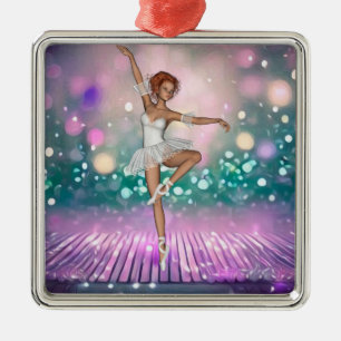 Ballerina on Purple Floor & Teal Background Metal Tree Decoration