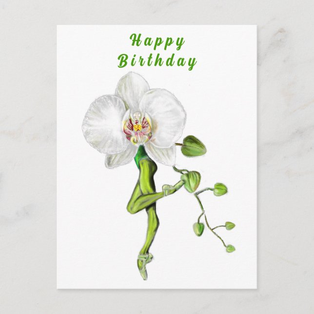 Ballerina Orchid Ballet Dancer Birthday Card (Front)
