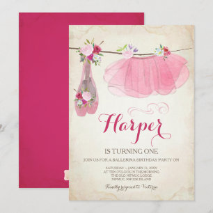 Ballerina Party Invitation Pink Tutu Ballet Shoes