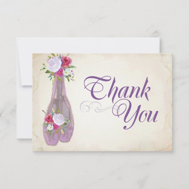 Ballerina Party Thank You Card, Purple (Front)