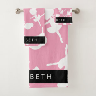 Ballerina Pattern, Ballet Girls, Dance, Your Name Bath Towel Set
