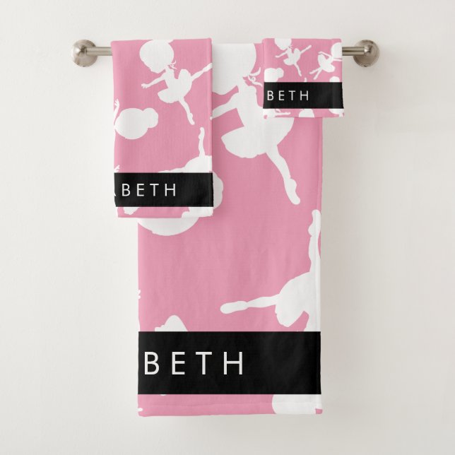 Ballerina Pattern, Ballet Girls, Dance, Your Name Bath Towel Set (Insitu)