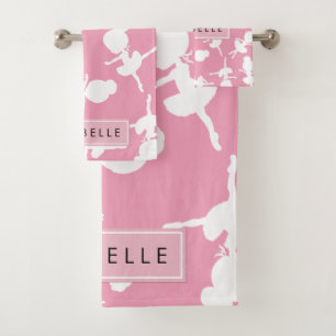 Ballerina Pattern, Ballet Girls, Dance, Your Name Bath Towel Set
