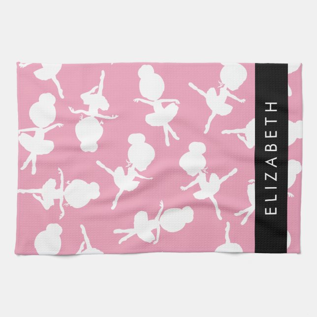 Ballerina Pattern, Ballet Girls, Dance, Your Name Tea Towel (Horizontal)