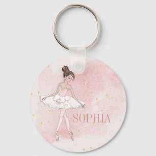 Ballerina Personal Girl Pink Gold Keychain
