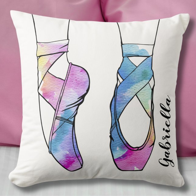 Ballerina Personalised Ballet Cushion (Cute Watercolor Ballet Throw Pillow)