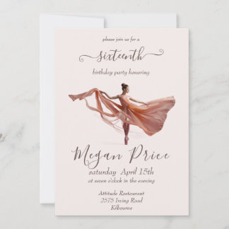 Ballerina pink and brown, sixteen birthday  invitation