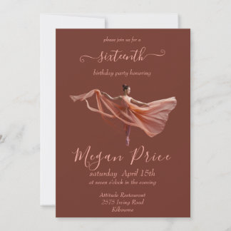 Ballerina pink and burgundy, sixteen birthday  invitation