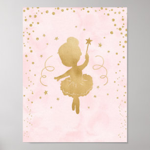 Ballerina Pink and Gold Stars Art Decor Poster