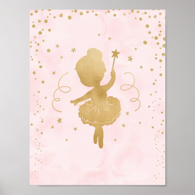 Ballerina Pink and Gold Stars Art Decor Poster (Front)