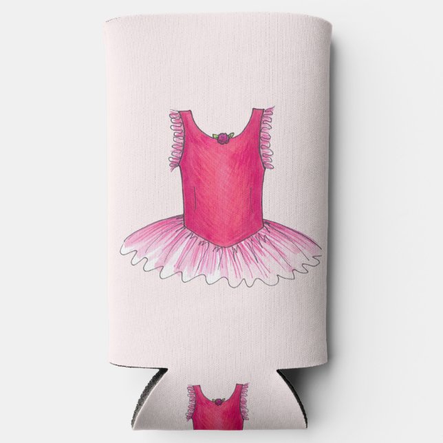 Ballerina Pink Ballet Dance Recital Tutu Costume Seltzer Can Cooler (Front)