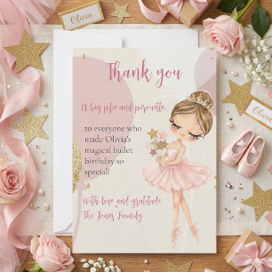 Ballerina Pink Ballet Dancer Girl Birthday Thank You Card