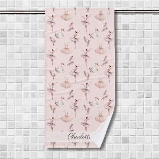 Ballerina Pink Ballet Shoes Personalised Name Bath Towel