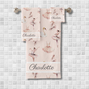 Ballerina Pink Ballet Shoes Personalised Name Bath Towel Set