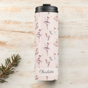 Ballerina Pink Ballet Shoes Personalised Name Thermal Tumbler