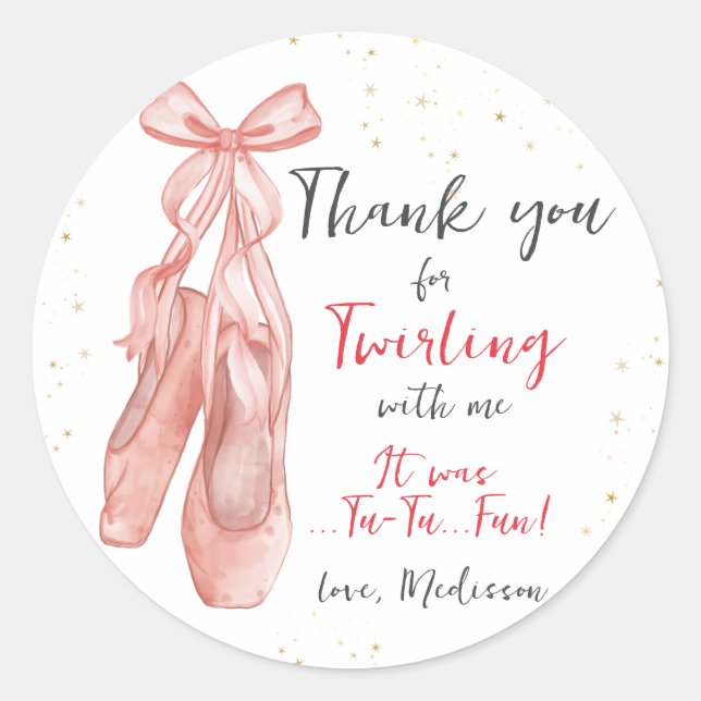 Ballerina Pink Ballet Slippers favour  Classic Round Sticker (Front)