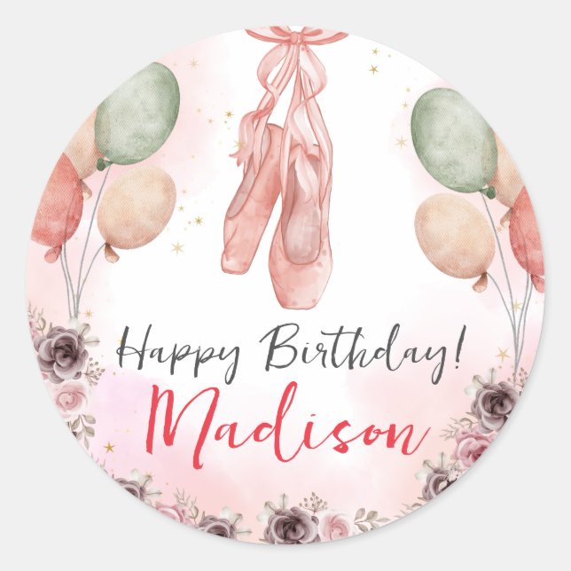 Ballerina Pink Ballet Slippers floral Classic Round Sticker (Front)