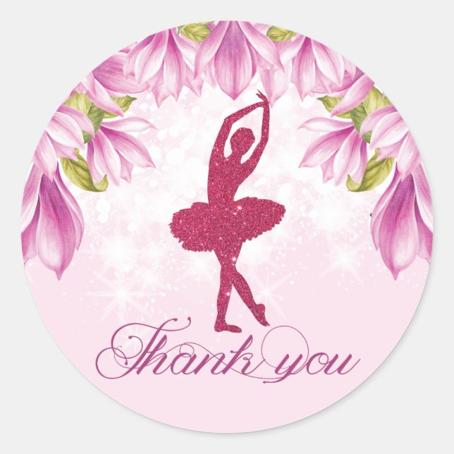 Ballerina Pink Birthday Thank you Classic Round Sticker (Front)