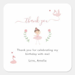Ballerina Pink Birthday Thank you Favour Sticker
