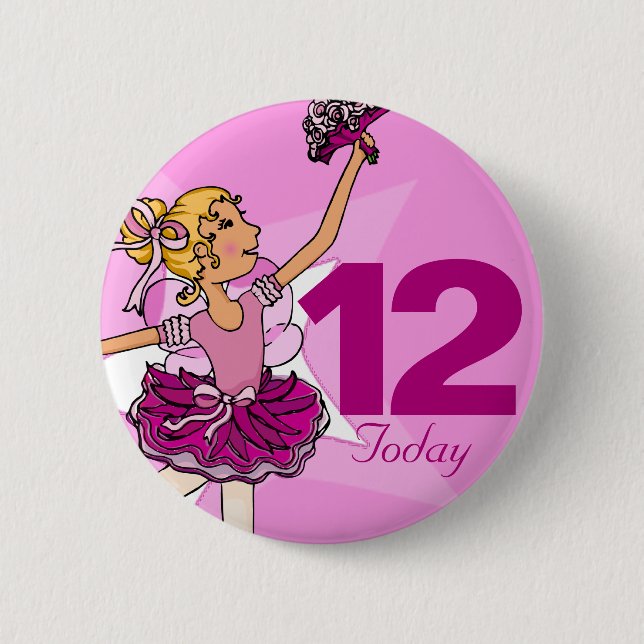 Ballerina pink blond girl 12th birthday button (Front)