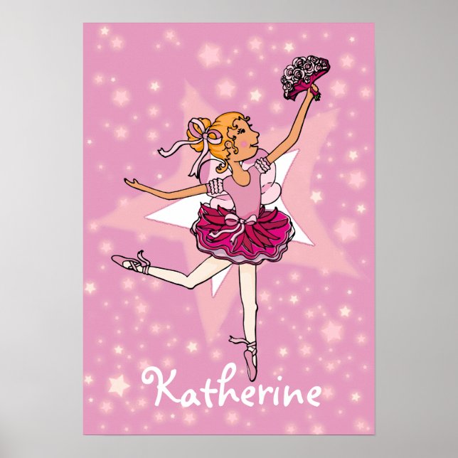 Ballerina pink blonde hair girl star "name" poster (Front)