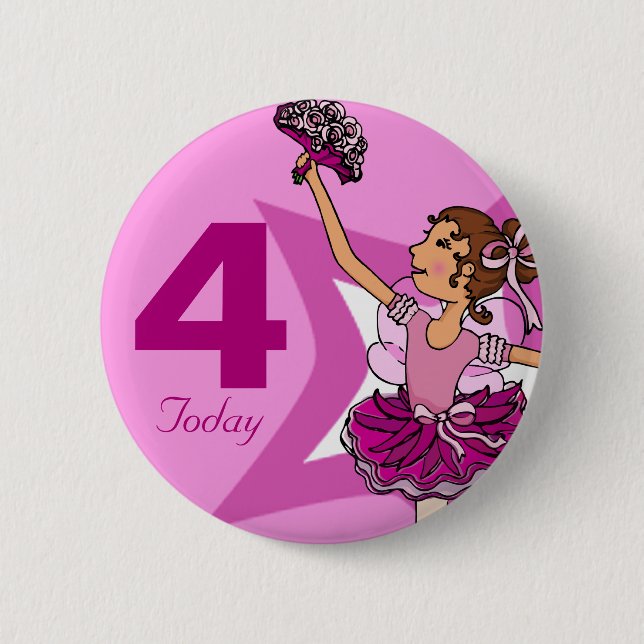Ballerina pink dark hair girl birthday 4 button (Front)