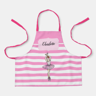 Ballerina Pink Dress Pink White Stripes Pattern Apron