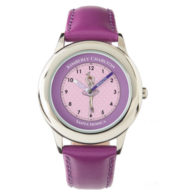 Ballerina Pink Dress White Polka Dots Lavender Watch (Front)