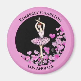 Ballerina Pink Dress with Hearts Black Background Magnet
