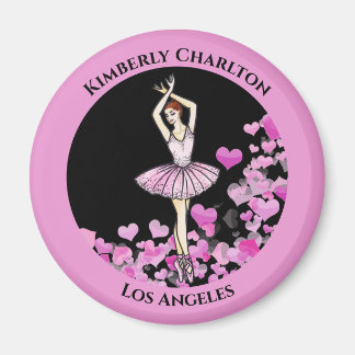 Ballerina Pink Dress with Hearts Black Background Magnet