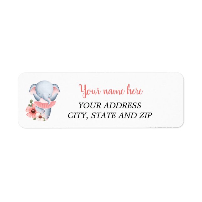 Ballerina  Pink Elephant return address labels (Front)