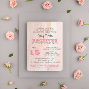 Ballerina Pink First Holy Communion Invitation