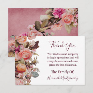 Ballerina Pink Floral Funeral Sympathy Thank You Card