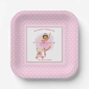 Ballerina pink floral white polka dots paper plate