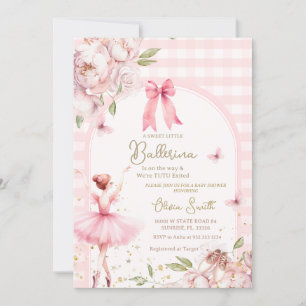 Ballerina Pink Gingham Floral Arch Baby Shower Invitation