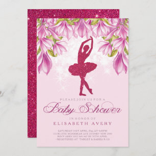 Ballerina Pink Glitter Baby Shower Invitation