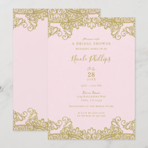 Ballerina Pink & Gold Lace Elegant Bridal Shower   Invitation