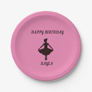 Ballerina pink happy birthday plates with name.