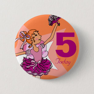 Ballerina pink & orange girl birthday button