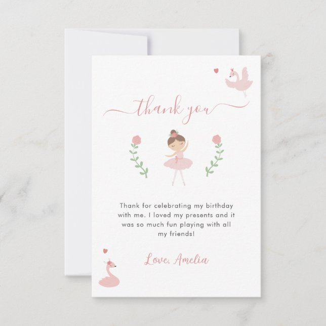 Ballerina Pink Pastel Cute Birthday  Thank You Card (Front)