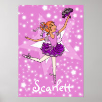 Ballerina pink - red hair girl star "name" poster