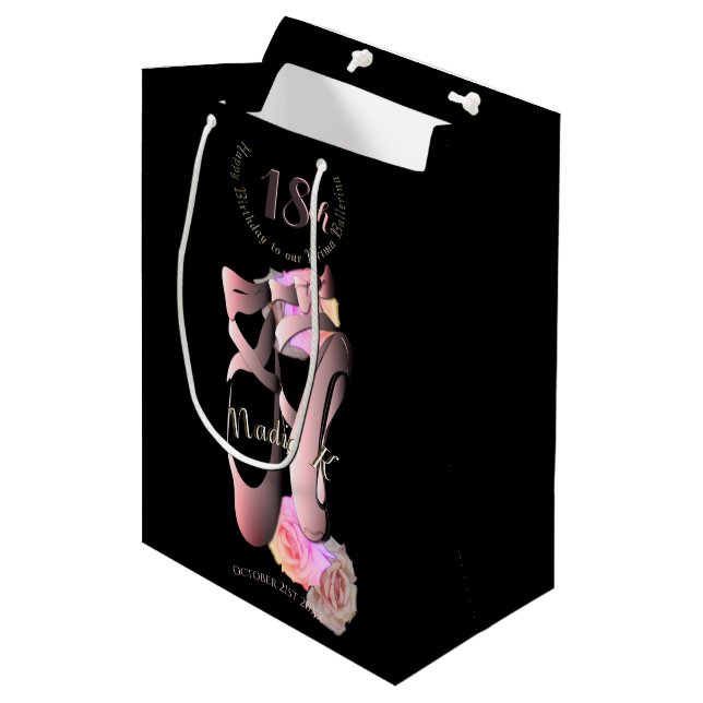 Ballerina Pink Toe Shoes Black Medium Gift Bag (Front Angled)