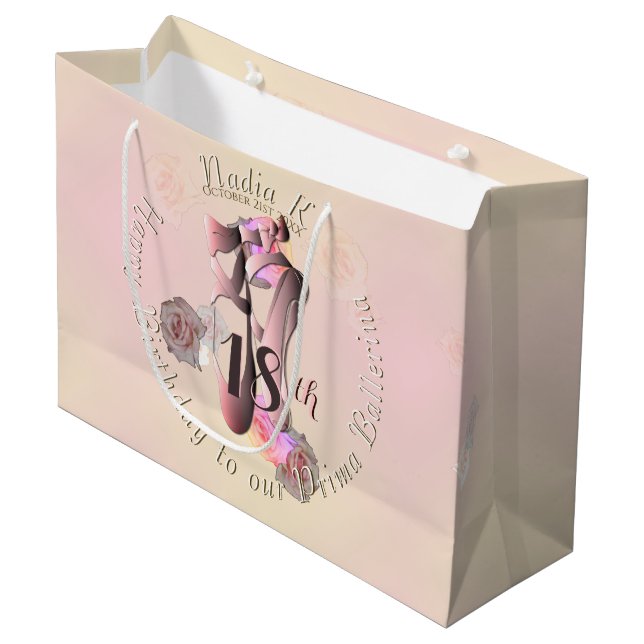 Ballerina Pink Toe Shoes Large Gift Bag (Front Angled)