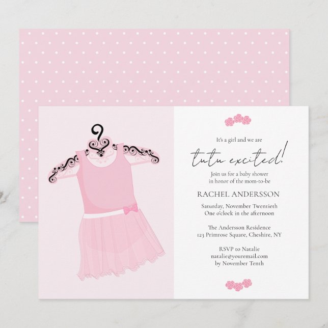 Ballerina Pink Tutu Baby Shower  Invitation (Front/Back)